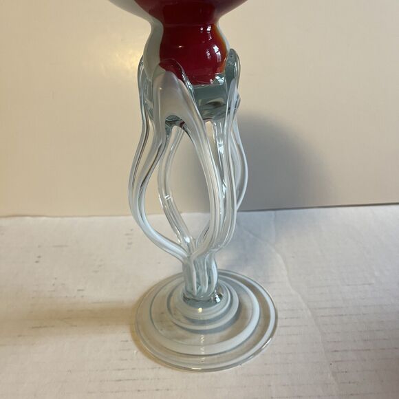 Krosno Jozefina Hand Blown Red & White Glass Octopus Candle Holder Votive Cup - Picture 5 of 11
